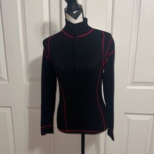 Essendi Black and Red Women's sSilk Blend Quarter Zip Top